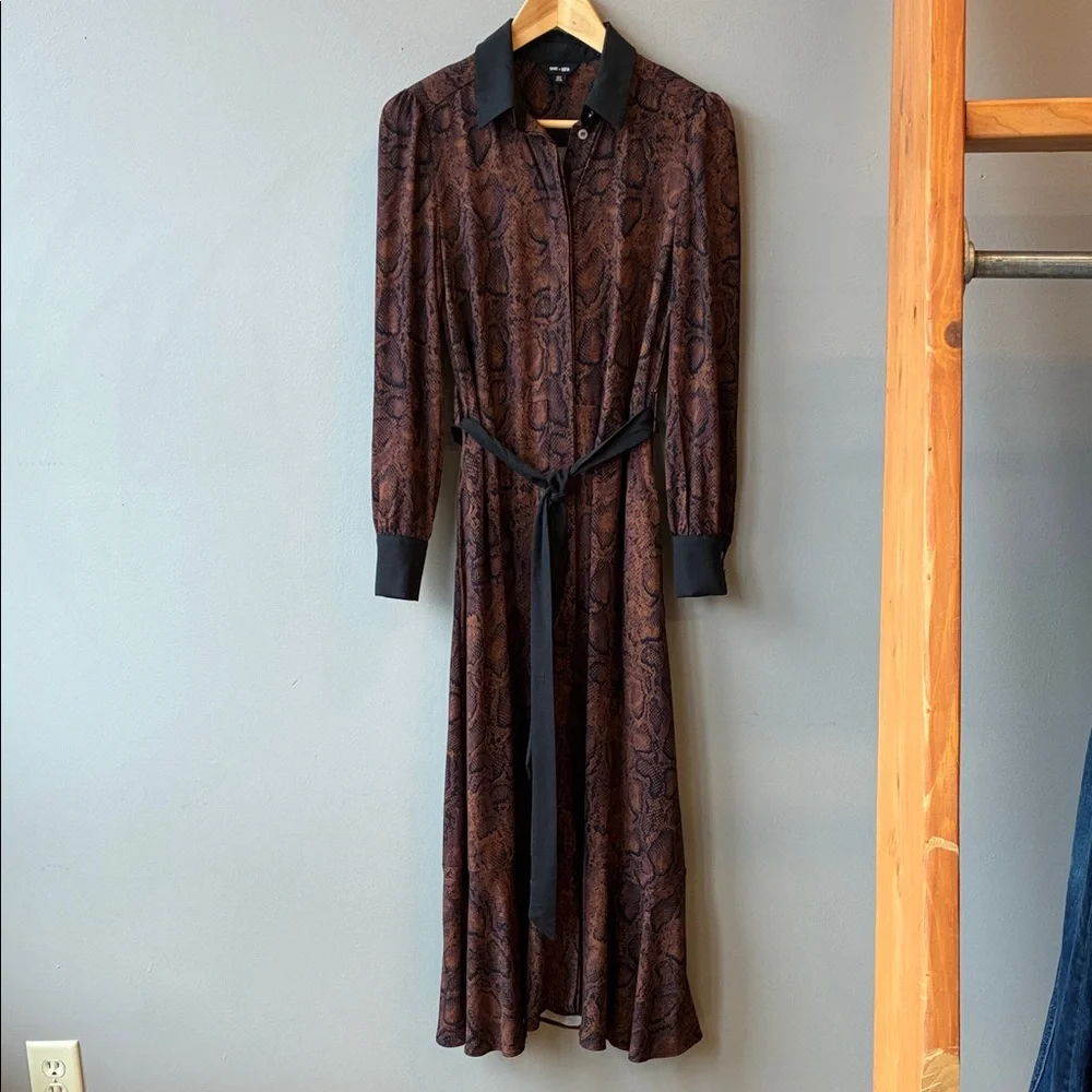 Saint & Sophia Brown Jacqueline Leopard Shirt Maxi Dress, sz 2 - Picture 2 of 9